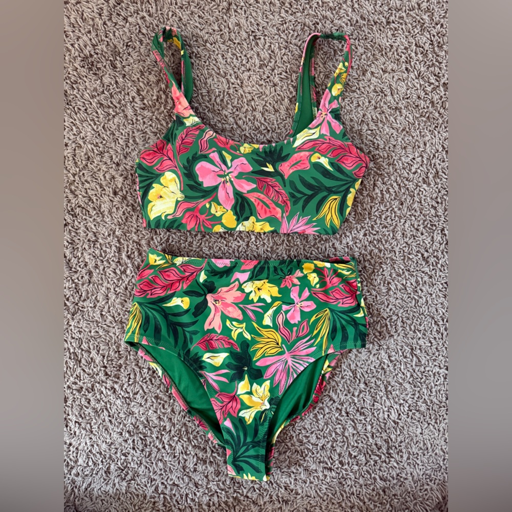 Old Navy Green Floral High-Waist Bikini Set